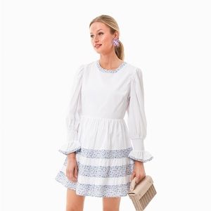 Tuckernuck’s Pomander Place Floral Tiered Fran Mini Dress White Blue Combo